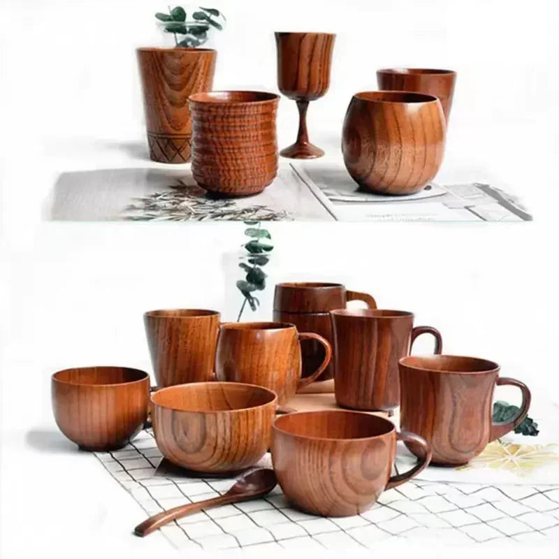 Handmade Natural Wooden Big Belly Cups Japan Style Milk